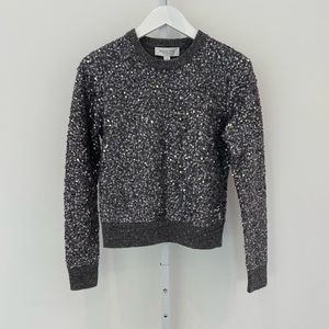MICHAEL KORS COLLECTION BANKER MELANGE GRAY CASHMERE SEQUINS SWEATER SMALL NWTS!